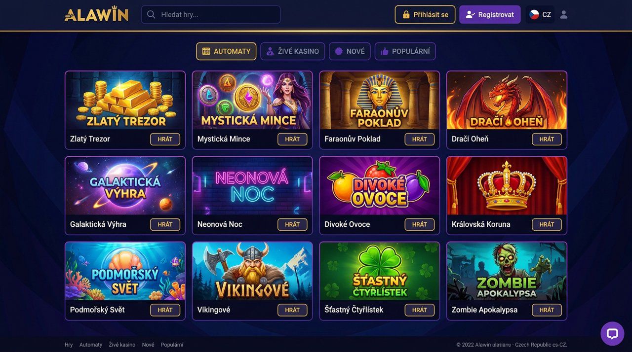 Náhled webové stránky online casina Alawin