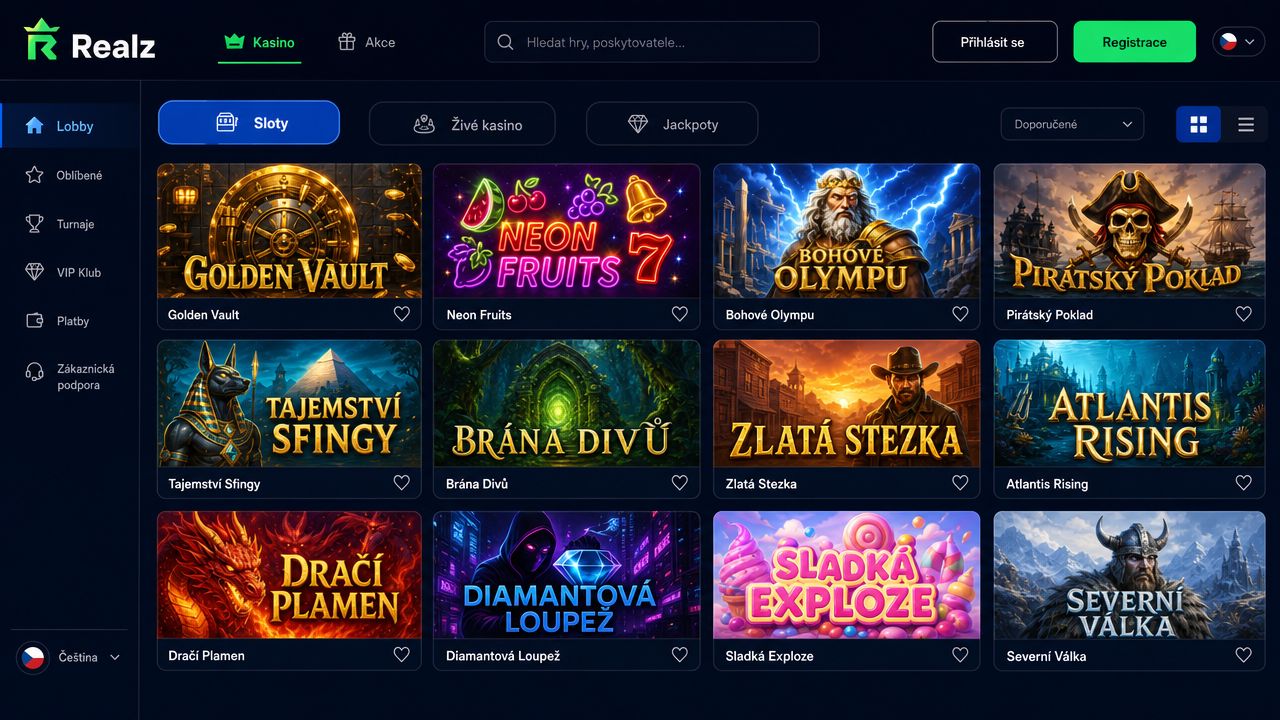 Domovská stránka a herní nabídka online casina Realz