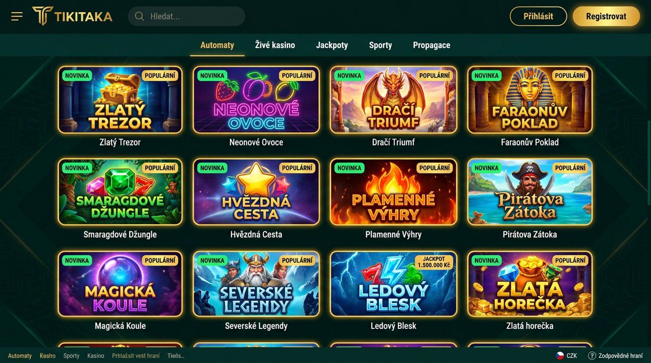Náhled webové stránky online casina Tikitaka