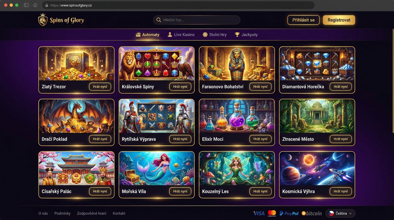 Náhled webové stránky online kasina Spins of Glory